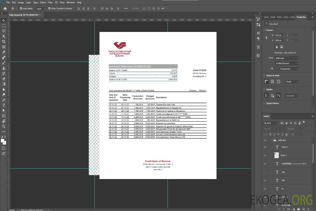 Relevé bancaire de la Banque de crédit de Russie de Moscou xls template Relevé bancaire de la Banque de crédit de Russie de Moscou xls template
